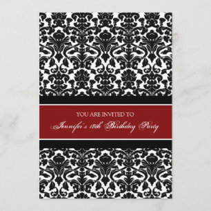 Red Damask 18th Birthday Party Invitations
