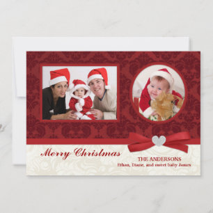 Red Damask 2-Photo Holidays Flat Card