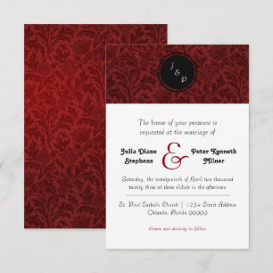 Red Damask - 3x5 Wedding Invitation