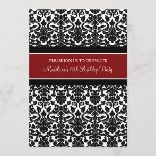 Red Damask 70th Birthday Party Invitations
