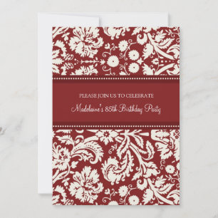 Red Damask 85th Birthday Party Invitations