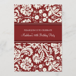 Red Damask 90th Birthday Party Invitations