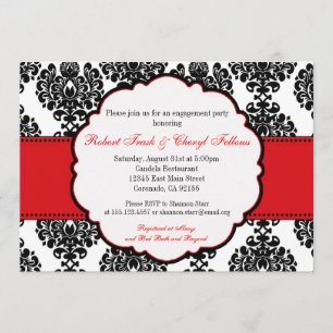 Red Damask Bridal Shower Engagement Invitation