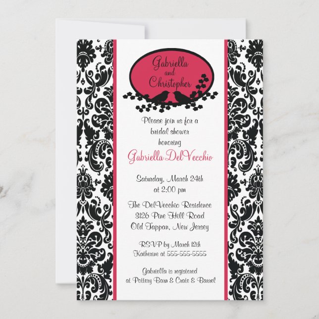 Red Damask Bridal Shower Invitation (Front)