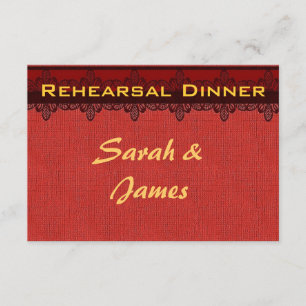 Red damask brocade Vintage wedding rehearsal Invitation