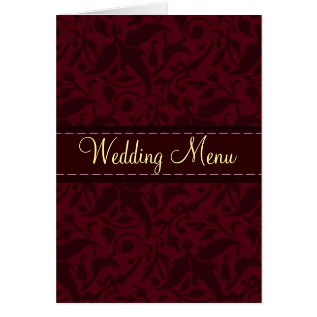 Red damask brocade Wedding menu (Front)