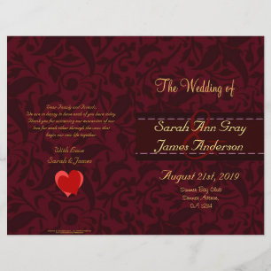 Red damask brocade wedding program