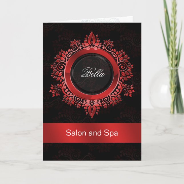 red damask Business Thank You Cards (Front)