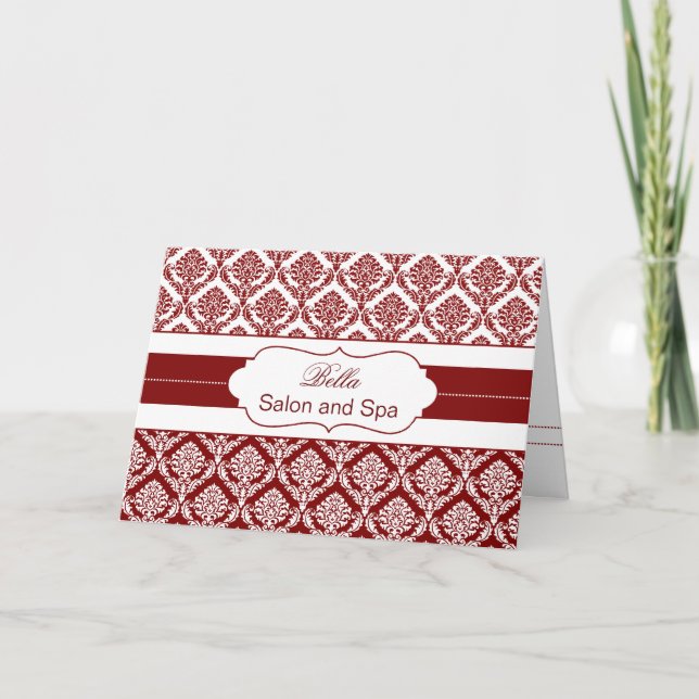 red damask Business Thank You Cards (Front)