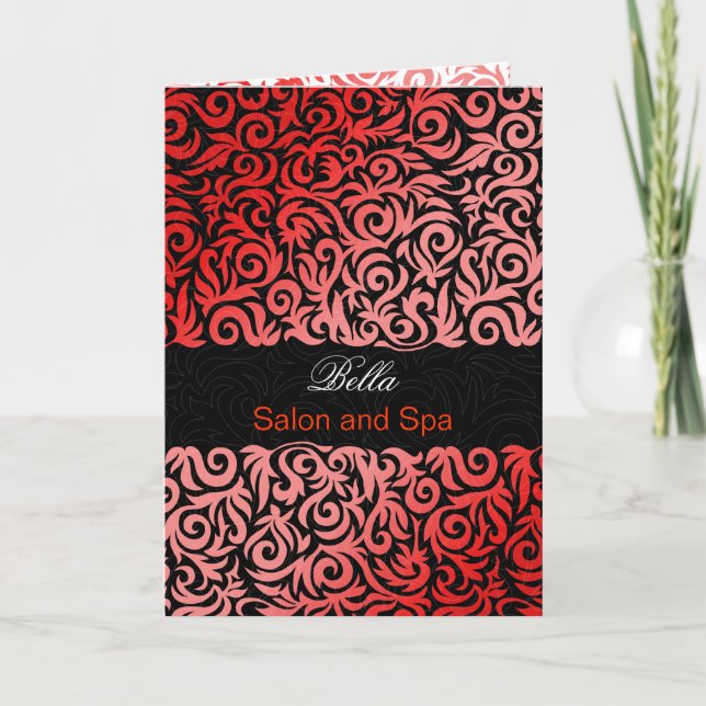 red damask Business Thank You Cards (Front)
