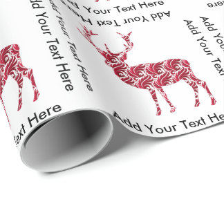 Red Damask Christmas Deer Wrapping Paper