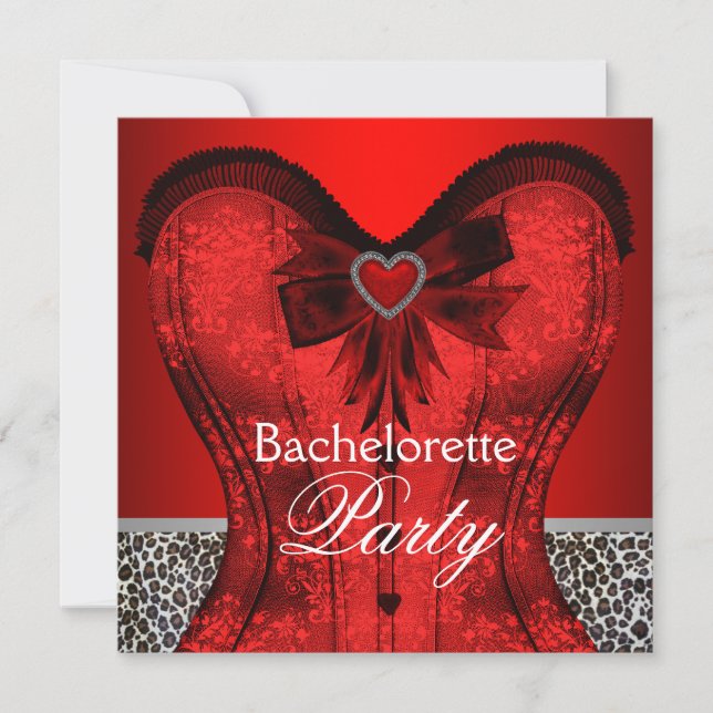 Red Damask Corset Leopard Bachelorette Party Invitation (Front)