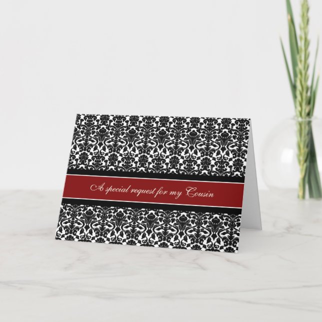 Red Damask Cousin Bridesmaid Invitation Card (Front)