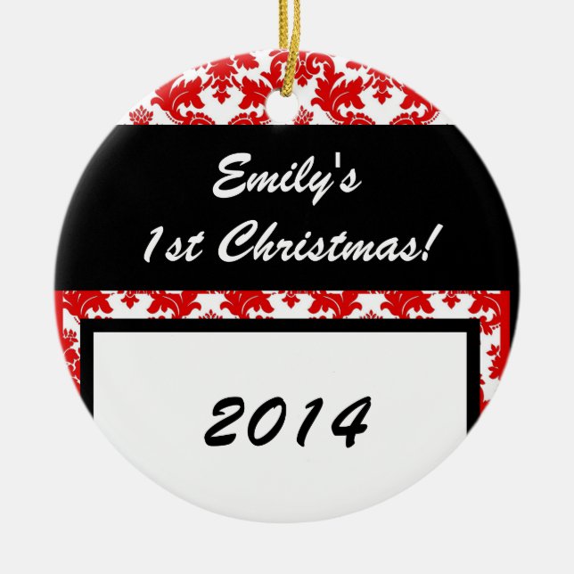 Red Damask Crimson Lace Personalised Name Ornament (Front)