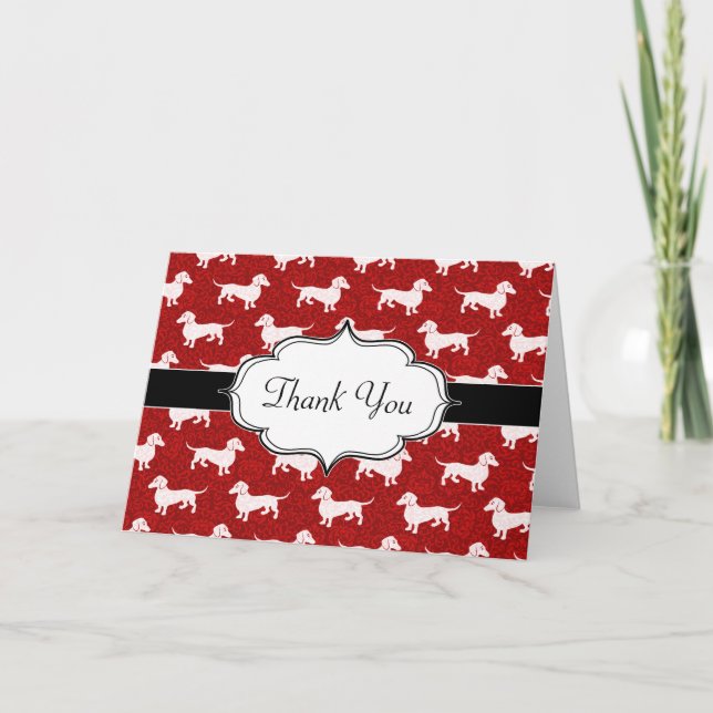Red Damask Dachshunds Holiday Card (Front)