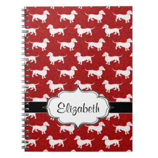 Red Damask Dachshunds Notebook
