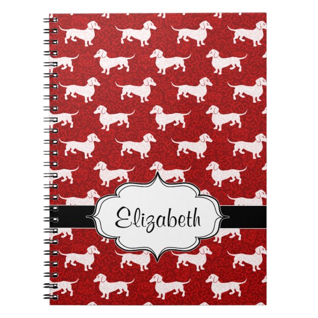 Red Damask Dachshunds Notebook (Front)
