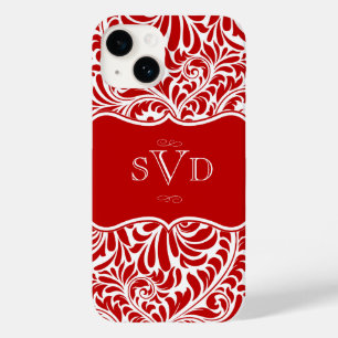 Red Damask Design Monograms Custom Case-Mate iPhon iPhone 14 Case