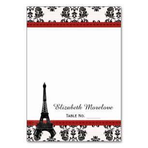RED Damask Eiffel Tower Tent Place Cards
