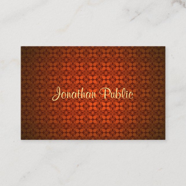 Red Damask Elegant Calligraphy Name Text Template Business Card (Front)