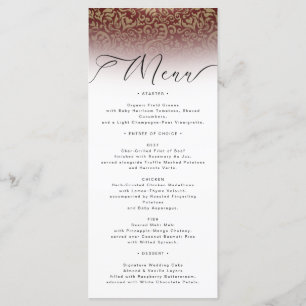 Red Damask Elegant Wedding Menu Card