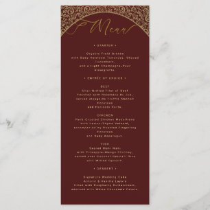 Red Damask Elegant Wedding Menu Card