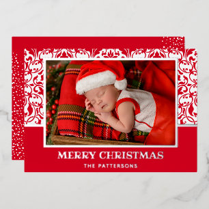 Red Damask Foil Holiday Card