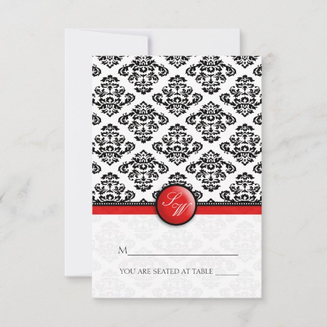 Red Damask Folding Tent  Place Card (Front)