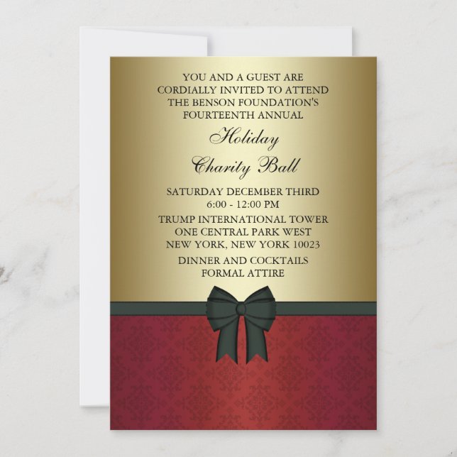Red Damask Gold Black Tie Corporate Party Invitation (Front)