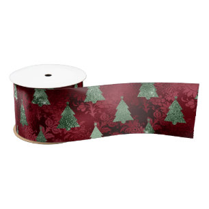Red Damask Green Metallic Holiday Christmas Satin Ribbon