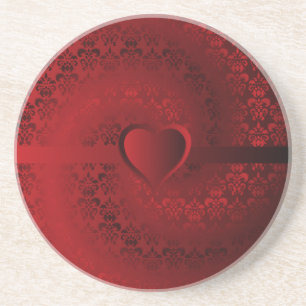 Red damask heart coaster