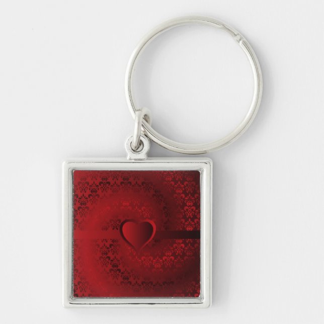 Red damask heart key ring (Front)