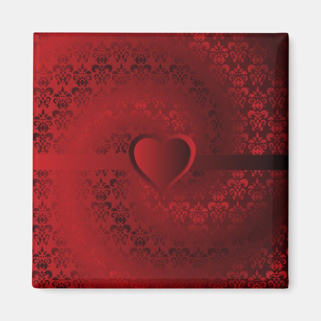 Red damask heart magnet (Front)