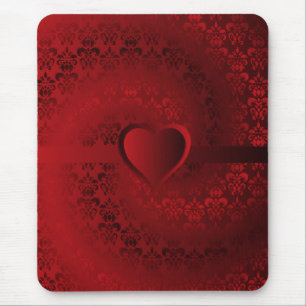Red damask heart mouse mat