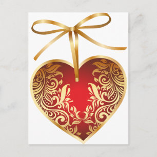 Red Damask Heart Postcard