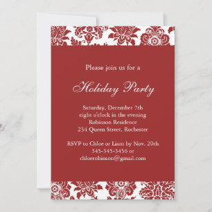 Red Damask Holiday Party Invitation