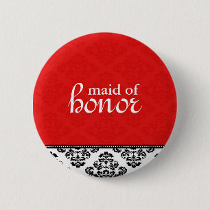 Red Damask Maid of Honour Button