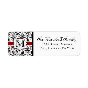 (Red) Damask Monogram Return Address Labels
