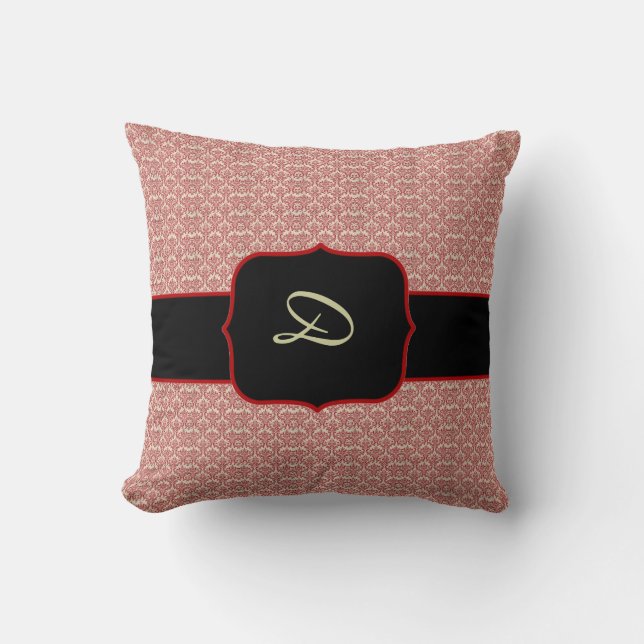 Red Damask Monogram Throw Pillows (Front)