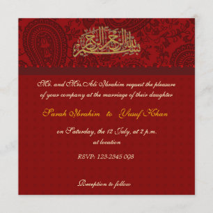 Red Damask Muslim wedding Invitation