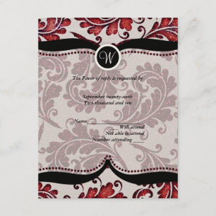 Red Damask Paisley Wedding RSVP Card