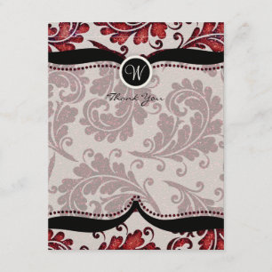 Red Damask Paisley Wedding Thank you Card