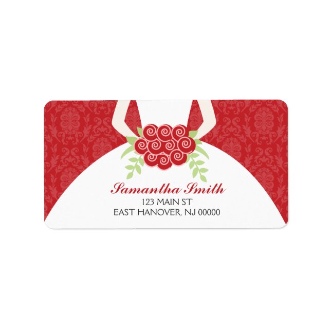 Red Damask Pattern Bridal Shower Label (Front)