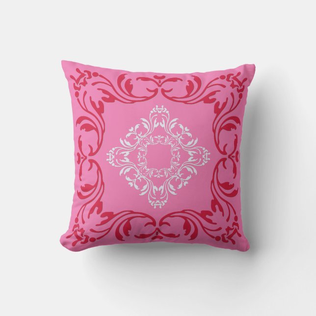 Red damask pattern | Charm pink background Cushion (Front)