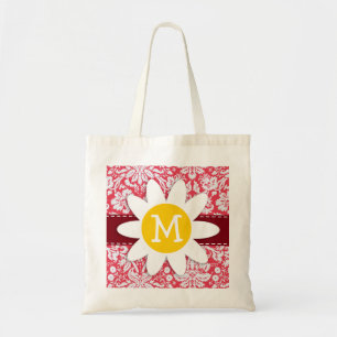 Red Damask Pattern; Daisy Tote Bag