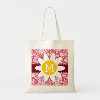 Red Damask Pattern; Daisy Tote Bag