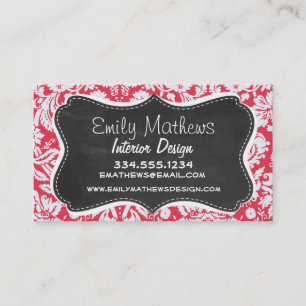 Red Damask Pattern; Vintage Chalkboard Business Card