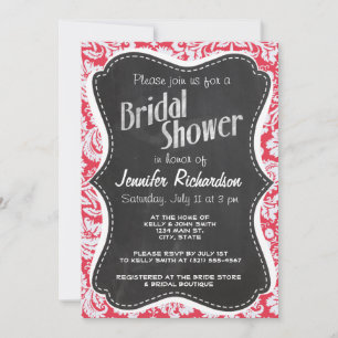 Red Damask Pattern; Vintage Chalkboard Invitation