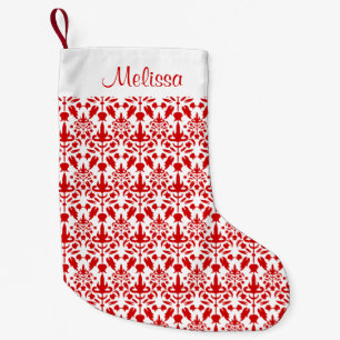 Red Damask Pattern With Custom Name Small Christmas Stocking