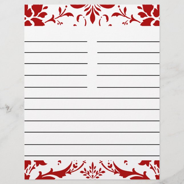 Red Damask Personalised Matching Recipe Paper (Front)